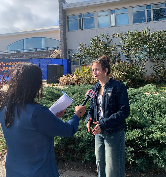 Camels Vote ambassadors Erin Lawrence '27 and Eliza Macaluso '27 interviewed by WTNH News on Election Day.